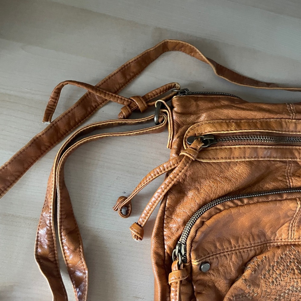 Y2K MUDD Boho Indie Crossbody Earthy Vegan Leather Orange Brown Bag embroidered - Picture 3 of 12